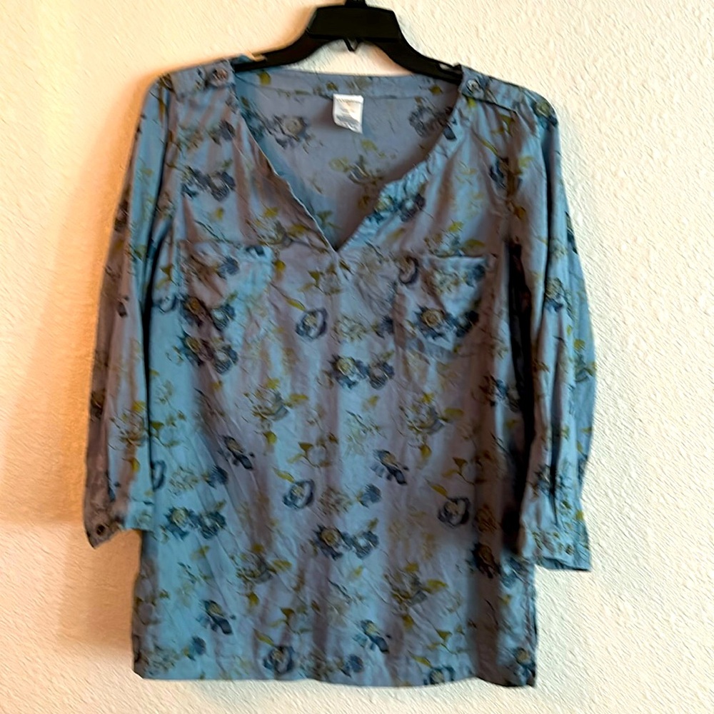 Lands End linen blouse good condition floral pattern size 16